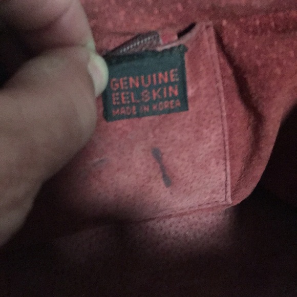 Burgundy eel skin satchel handbag short handle shoulder strap & matching wallet - Picture 4 of 14